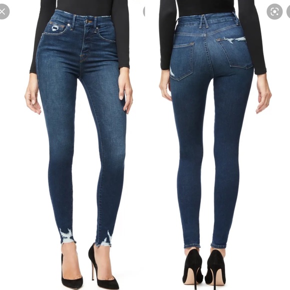 Good American Denim - Good American Good Waist Distressed High Waist Ankle Skinny Jeans